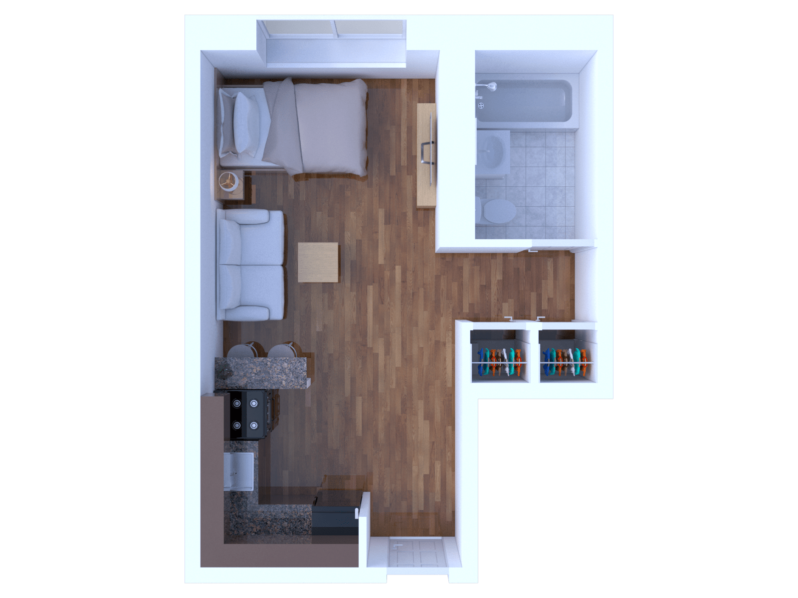 Floor plan for studio, 1 bath, 340 sqft